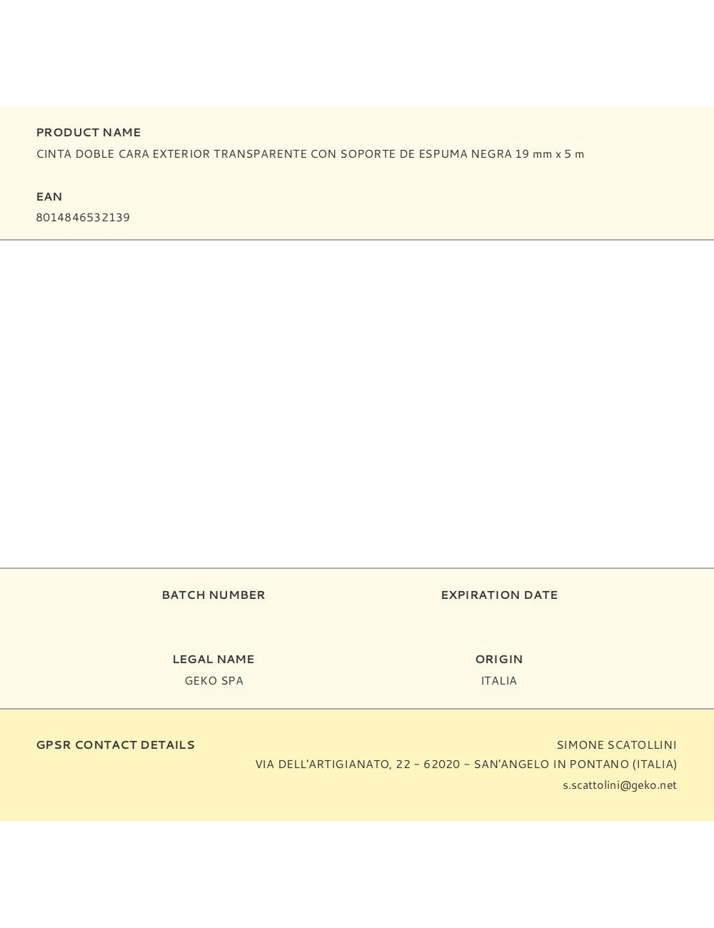 Cinta doble cara exterior transparente con soporte de espuma negra 19 mm x 5 m