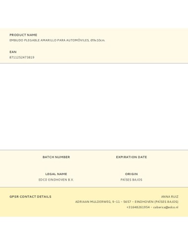 Embudo plegable amarillo para automóviles, ø9x10cm.