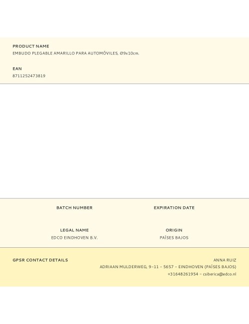 Embudo plegable amarillo para automóviles, ø9x10cm.