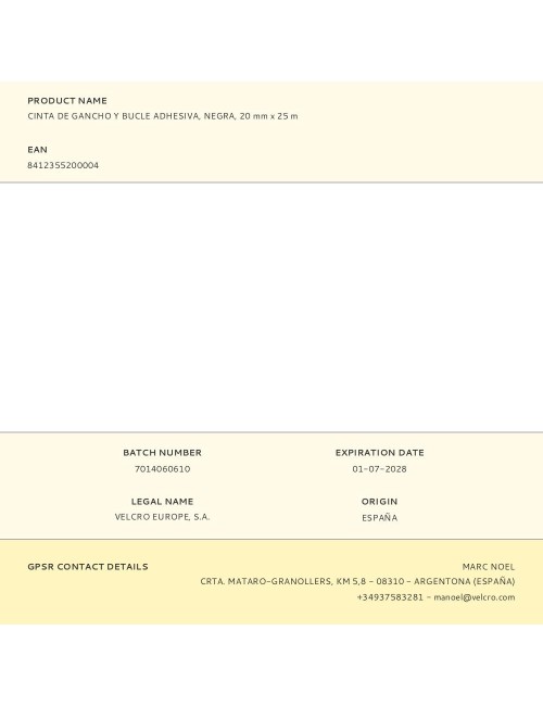 Cinta de gancho y bucle adhesiva negra 20 mm x 25 m