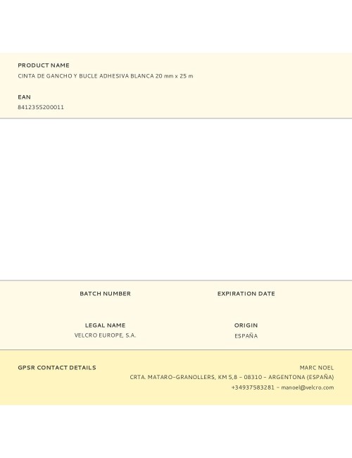 Cinta de gancho y bucle adhesiva blanca 20 mm x 25 m