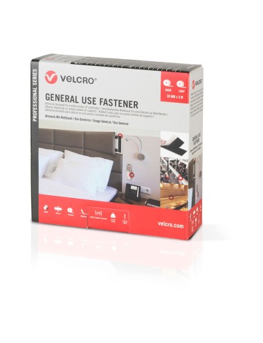 Cinta de gancho y bucle adhesiva negra 20 mm x 5 m