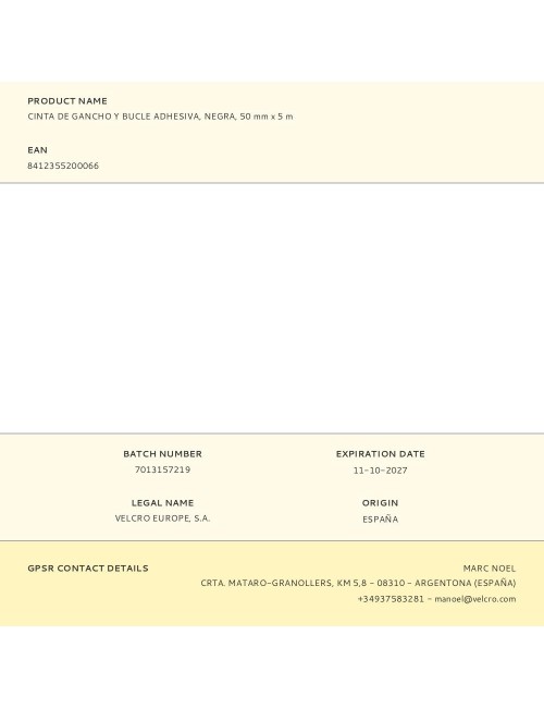 Cinta de gancho y bucle adhesiva negra 50 mm x 5 m