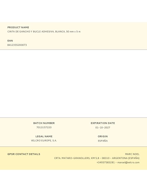 Cinta de gancho y bucle adhesiva blanca 50 mm x 5 m