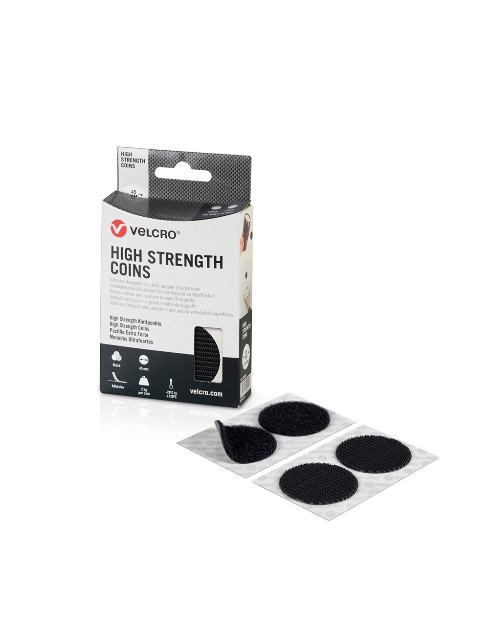 Monedas adhesivas de cierre ultrafuerte negras ø45 mm, 6 pares