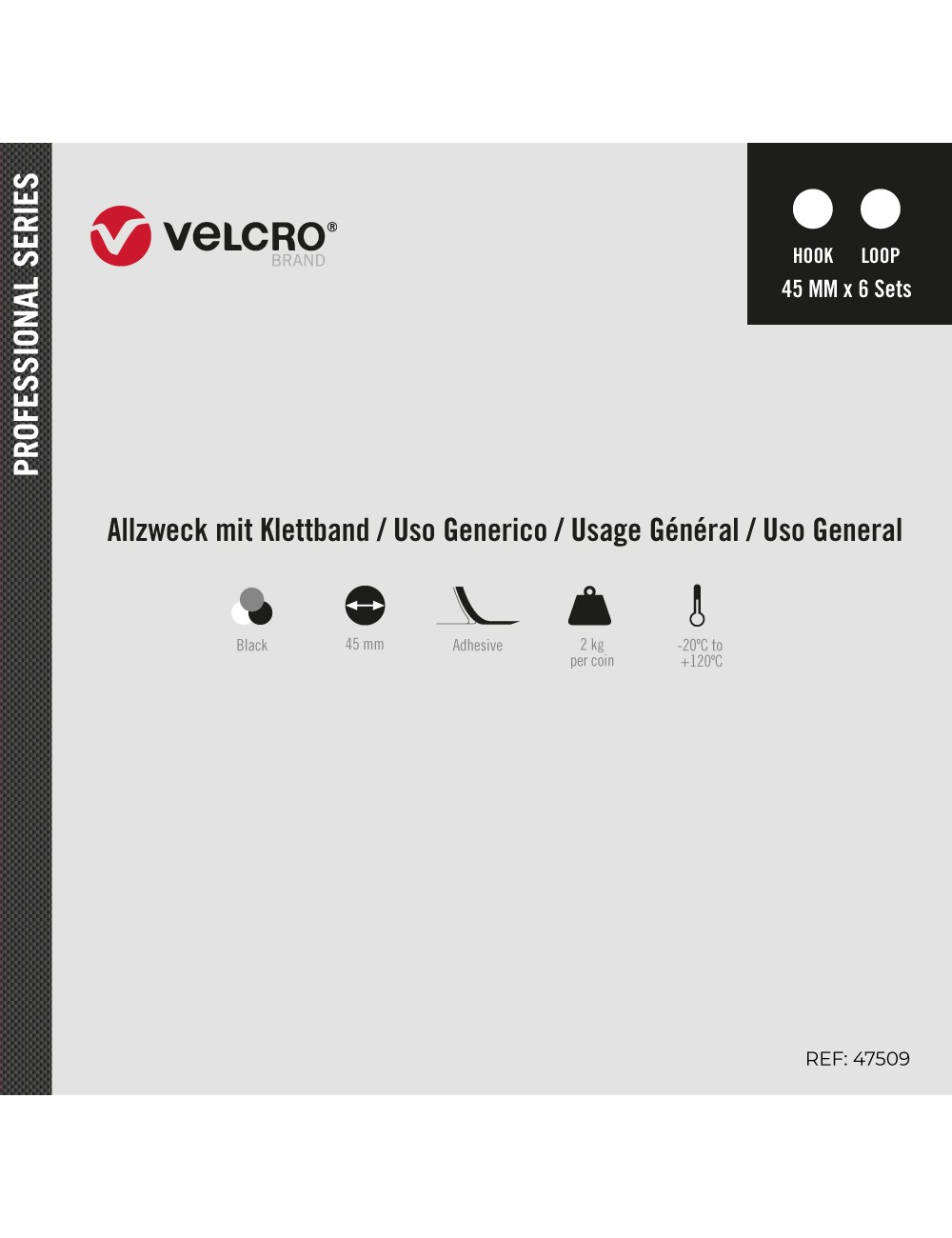 Monedas adhesivas de cierre ultrafuerte negras ø45 mm, 6 pares