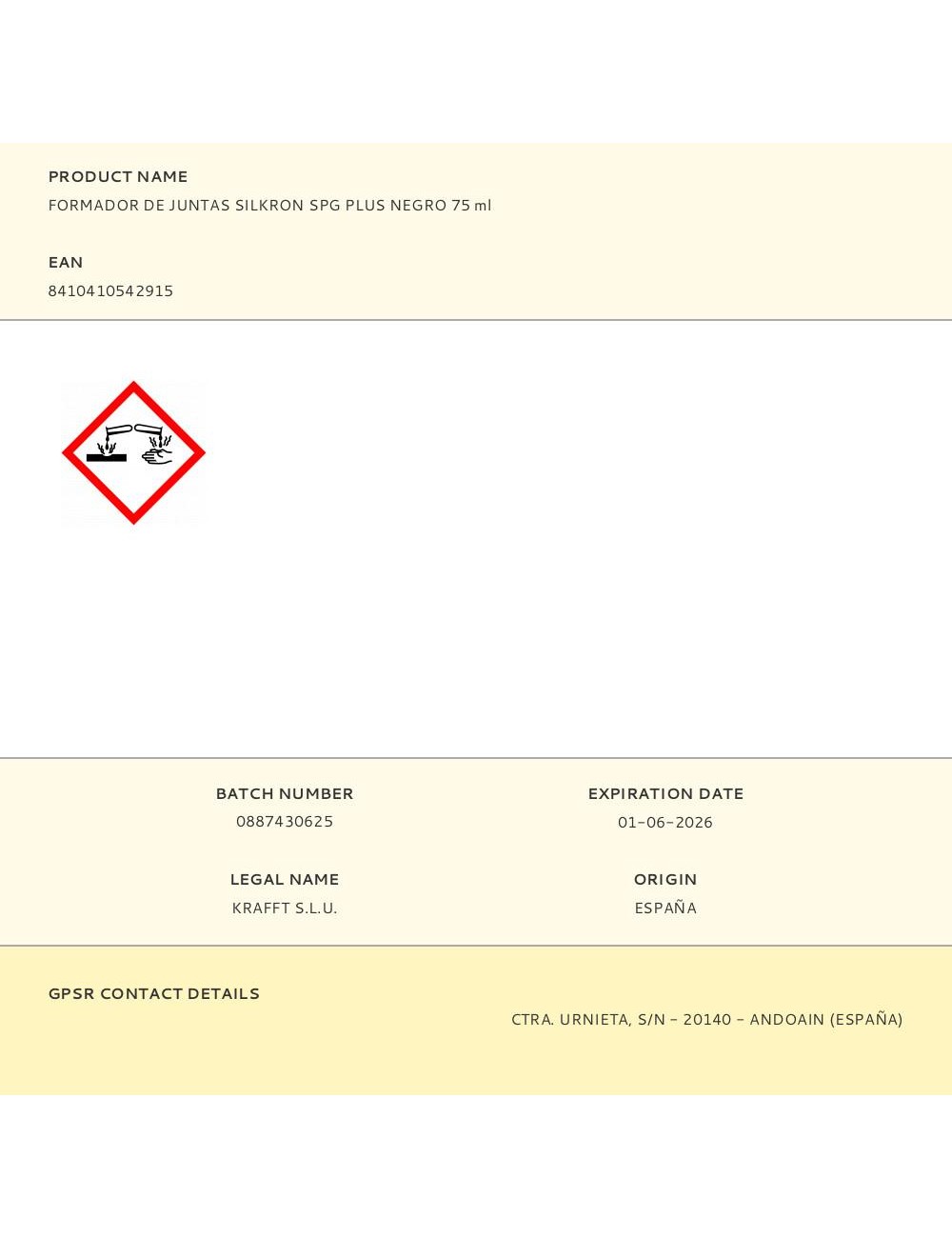 Formador de juntas silkron spg plus negro 75 ml