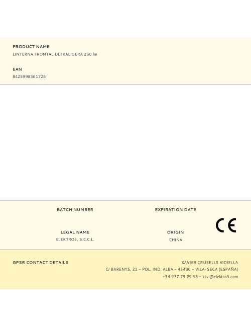 Linterna frontal ultraligera 250 lm