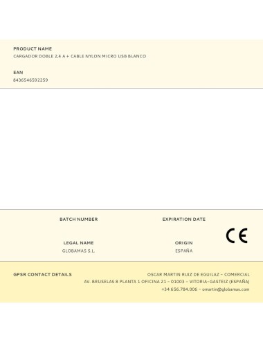 Cargador doble 2,4 a + cable nylon micro usb blanco