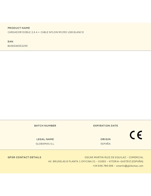 Cargador doble 2,4 a + cable nylon micro usb blanco