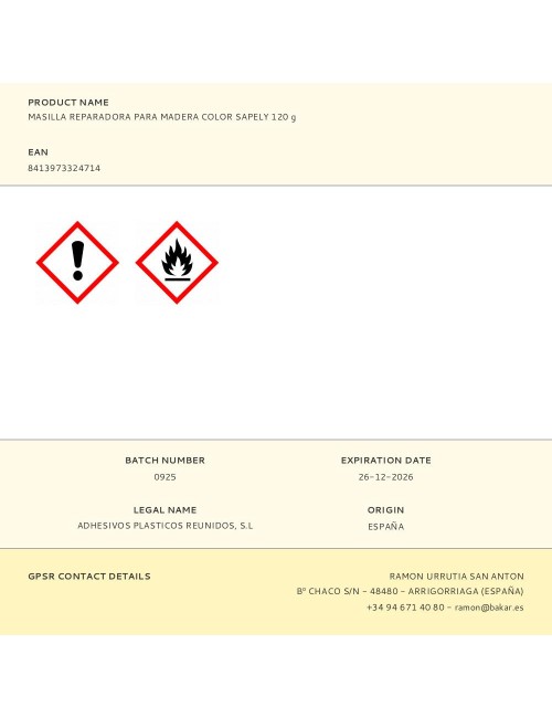 Masilla reparadora para madera color sapely 120 g