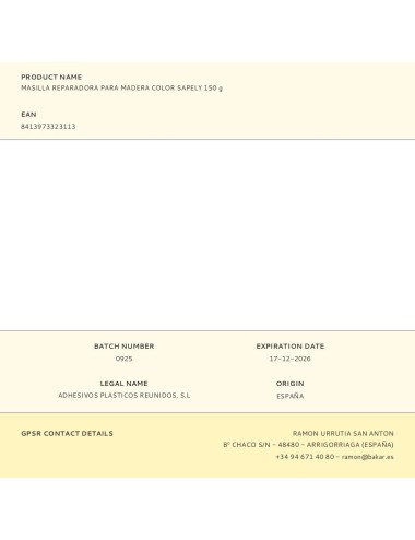 Masilla reparadora para madera color sapely 150 g