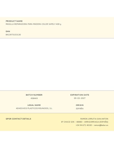 Masilla reparadora para madera color sapely 400 g