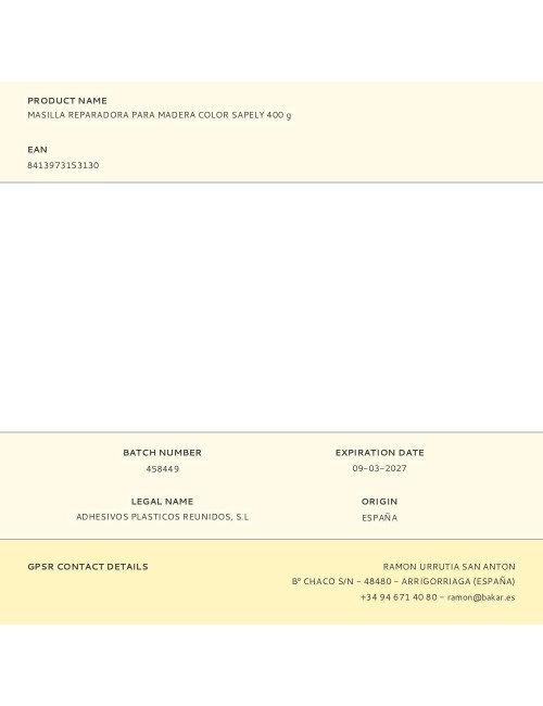 Masilla reparadora para madera color sapely 400 g