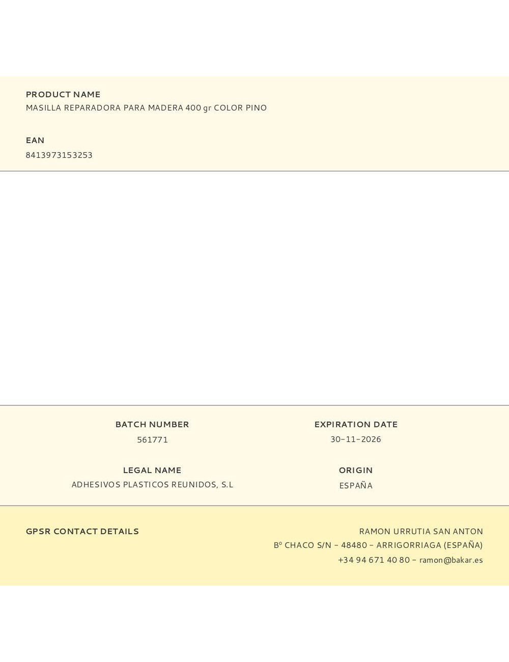 Masilla reparadora para madera color pino 400 g