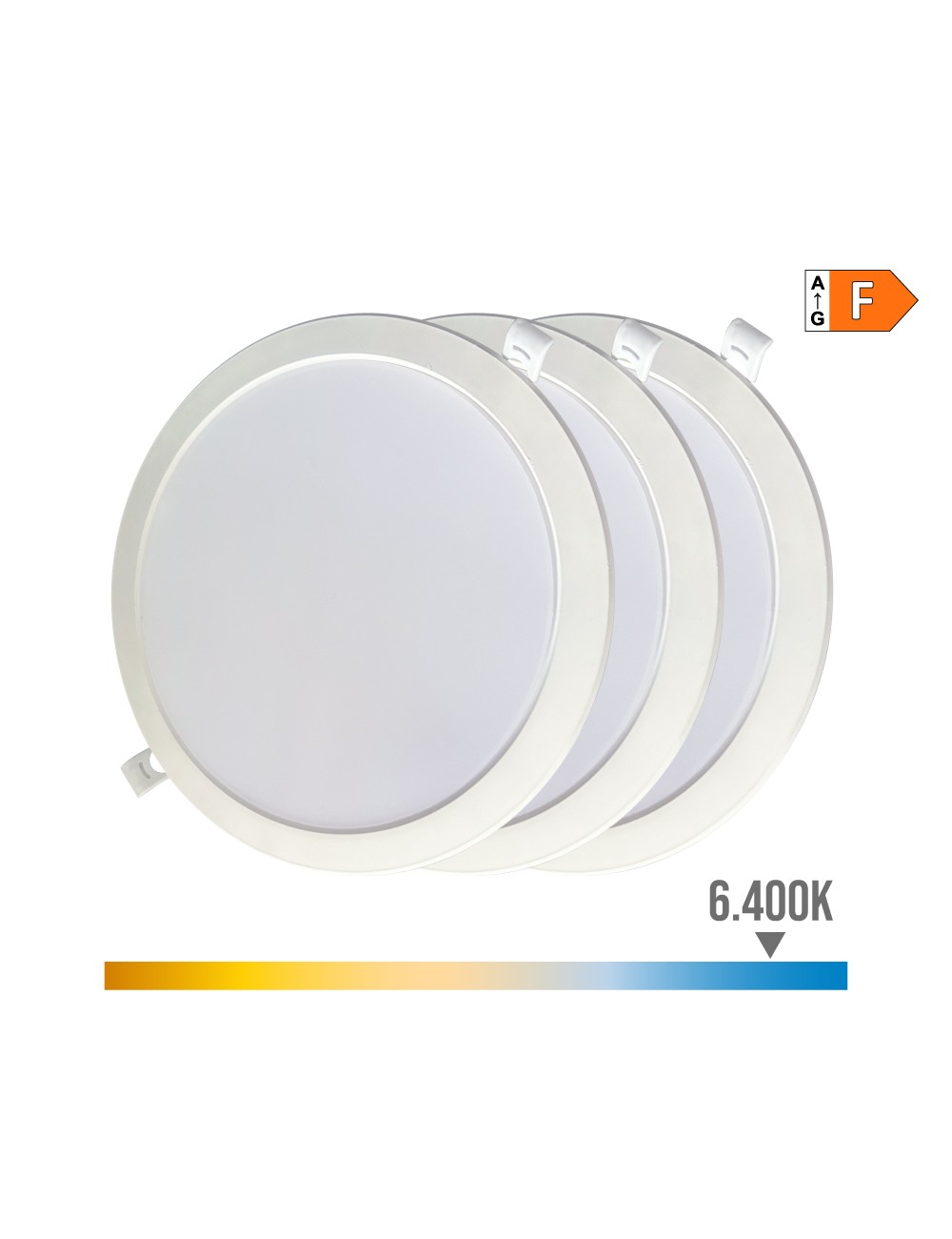 Pack 3 downlights led 18 w luz fría 6400 k