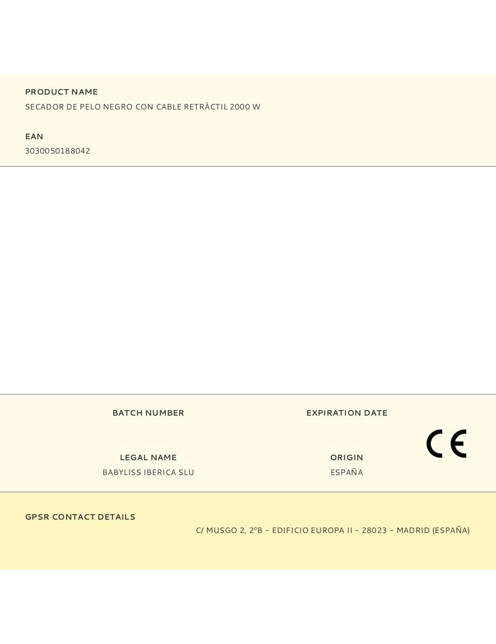 Secador de pelo negro con cable retráctil 2000 w