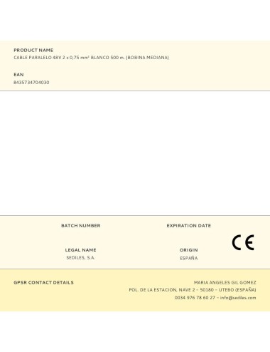 Cable paralelo 48v 2 x 0,75 mm blanco 500 m. (bobina mediana)