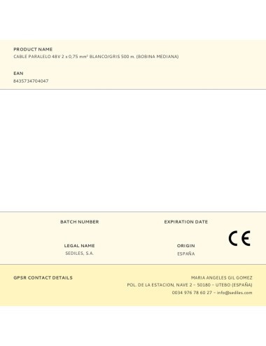 Cable paralelo 48v 2 x 0,75 mm blanco/gris 500 m. (bobina mediana)