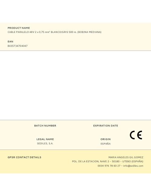 Cable paralelo 48v 2 x 0,75 mm blanco/gris 500 m. (bobina mediana)