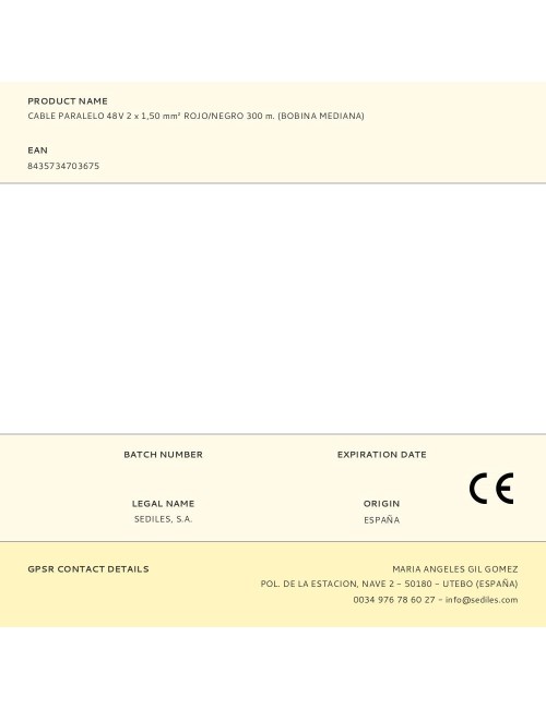 Cable paralelo 48v 2 x 1,50 mm rojo/negro 300 m. (bobina mediana)