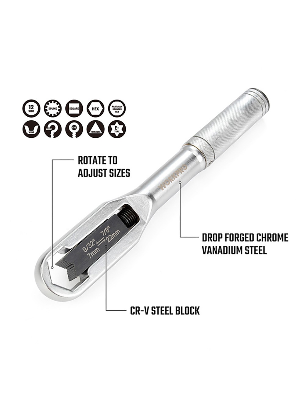 Llave ajustable universal, métrica y sae 7 - 22 mm