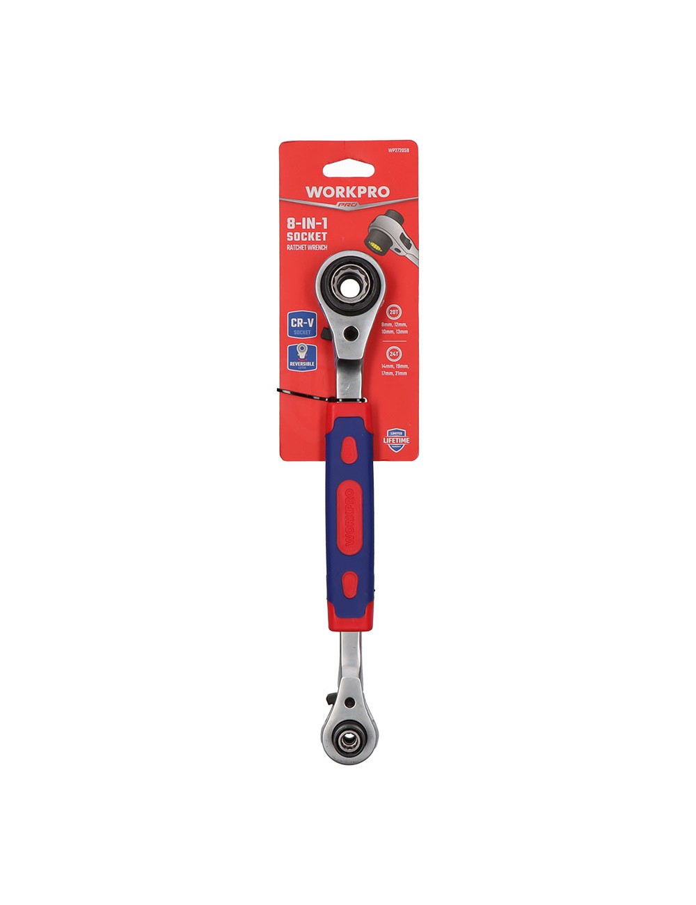 Llave carraca vaso múltiple 8en1, 8-10-12-13-14-17-19-21 mm