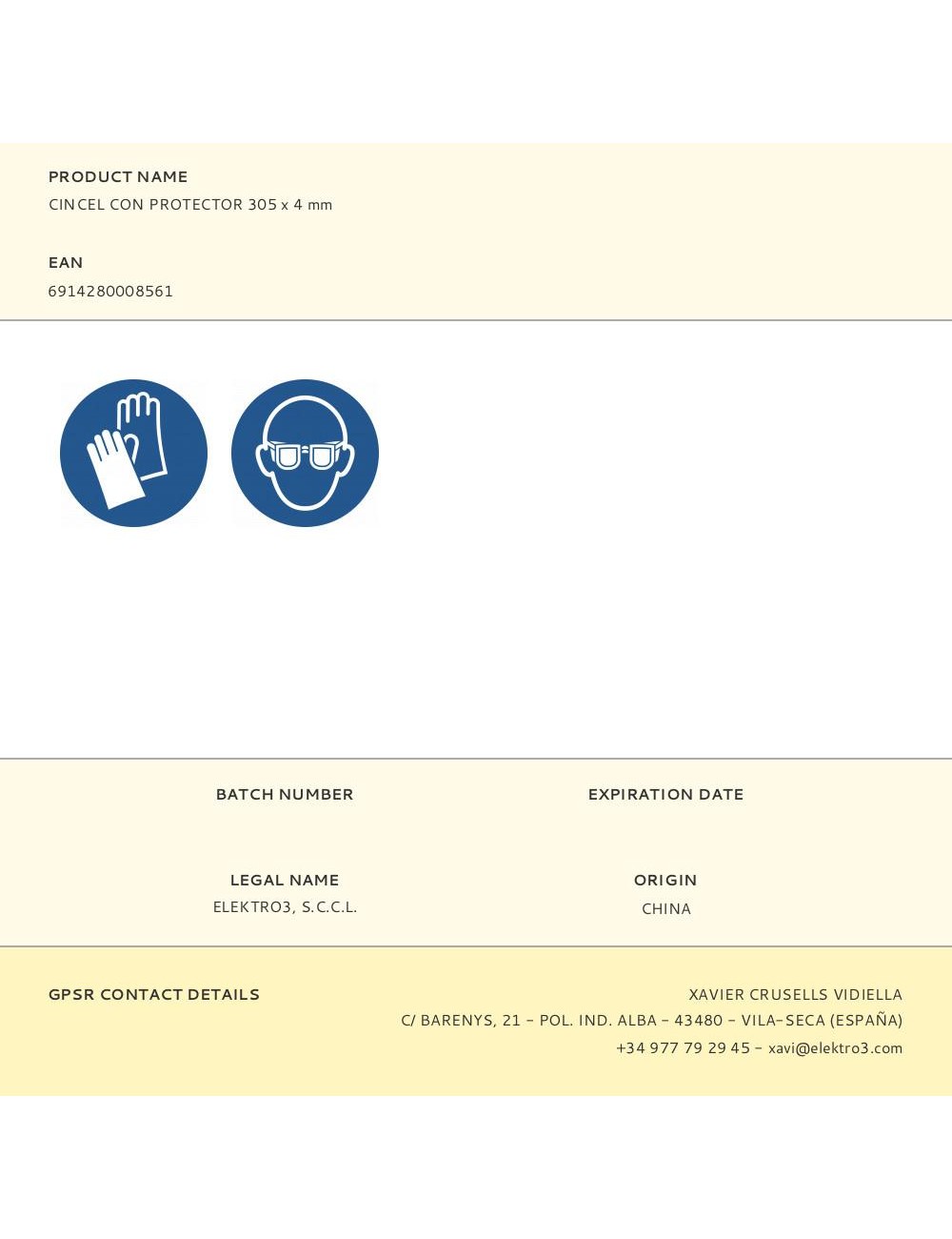 Cincel con protector 305 x 4 mm