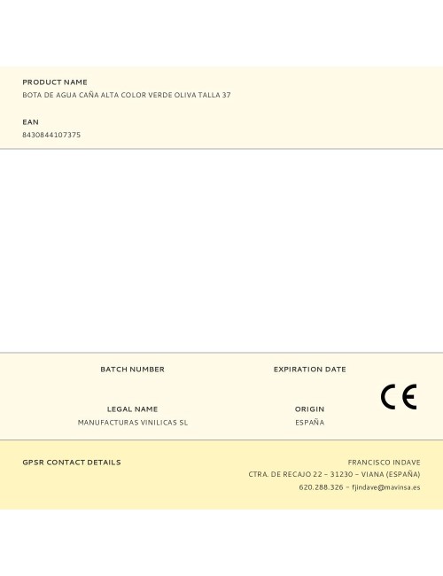 Bota de agua caña alta color verde oliva talla 37