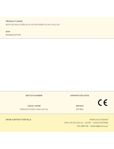 Bota de agua caña alta color verde oliva talla 39
