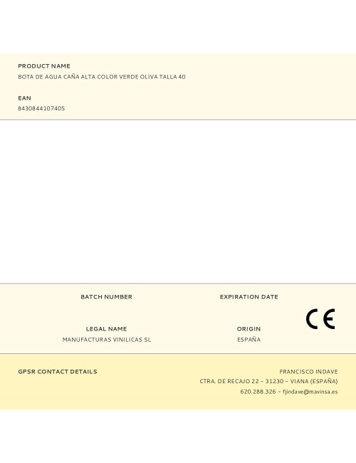 Bota de agua caña alta color verde oliva talla 40