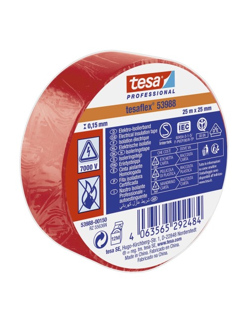 Cinta aislante homologada roja 25 mm x 25 m