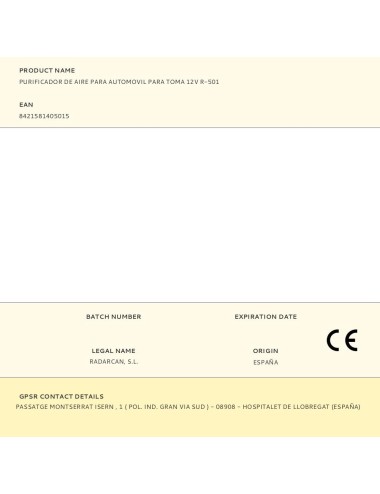 Purificador de aire para automovil para toma 12v r-501