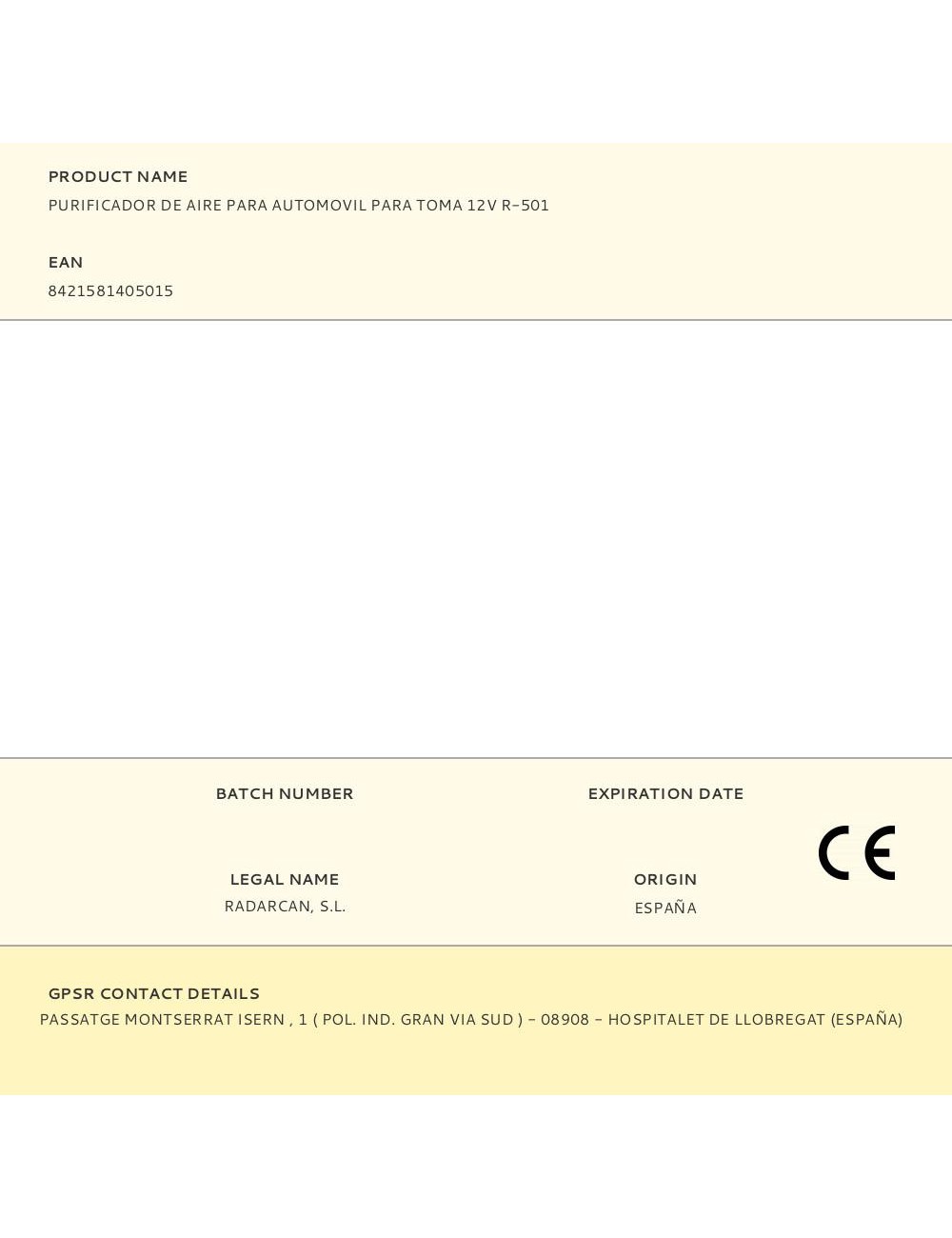Purificador de aire para automovil para toma 12v r-501