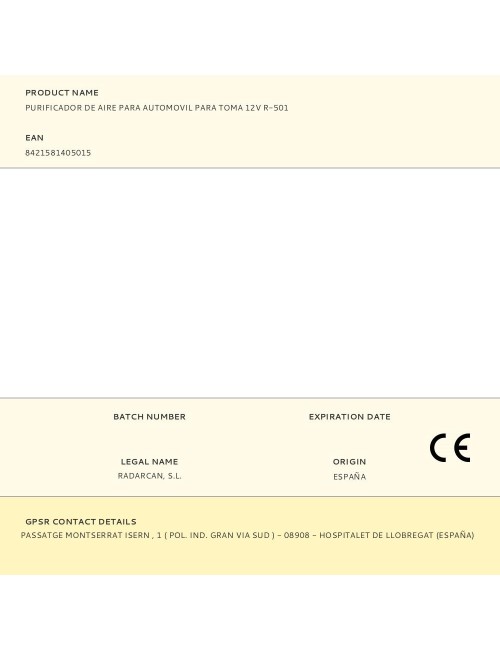 Purificador de aire para automovil para toma 12v r-501
