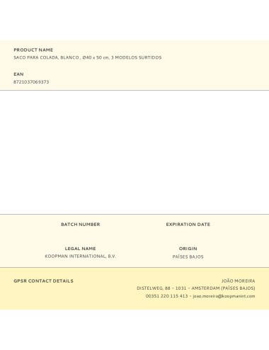 Saco para colada, blanco , ø40 x 50 cm, 3 modelos surtidos