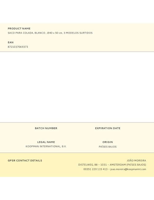 Saco para colada, blanco , ø40 x 50 cm, 3 modelos surtidos