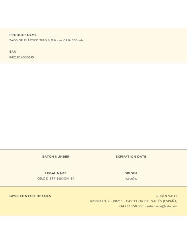 Taco de plástico tipo b ø 6 mm, caja 500 uds