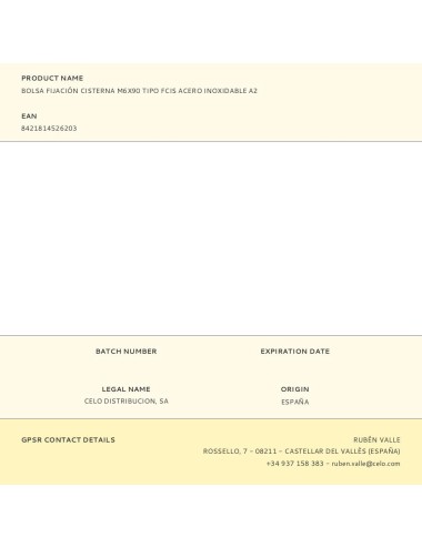 Bolsa fijación cisterna m6x90 tipo fcis acero inoxidable a2