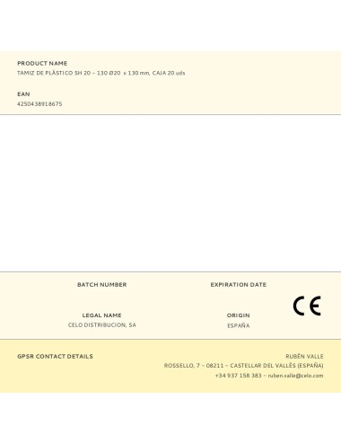 Tamiz de plástico sh 20 - 130 ø20 x 130 mm, caja 20 uds