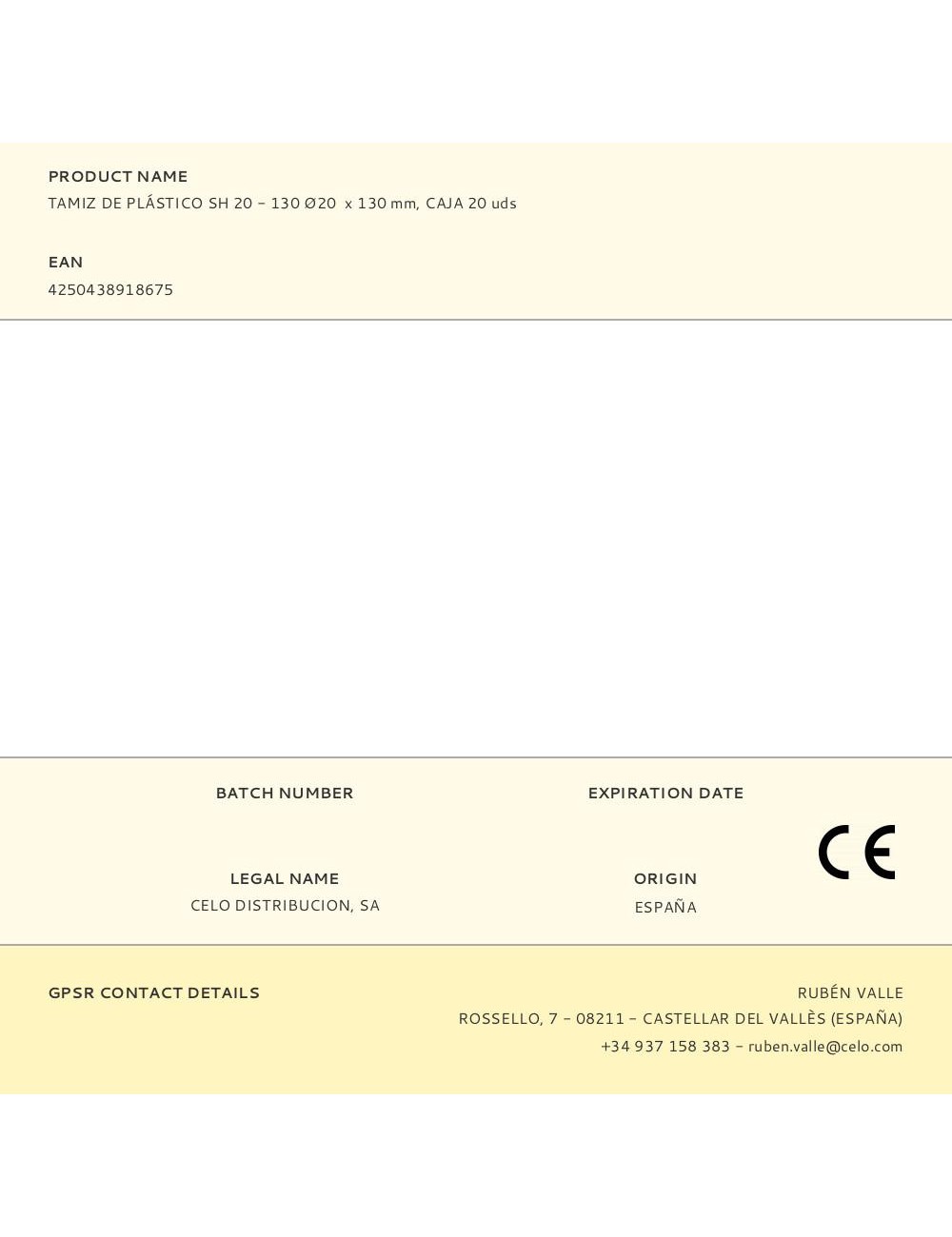 Tamiz de plástico sh 20 - 130 ø20 x 130 mm, caja 20 uds