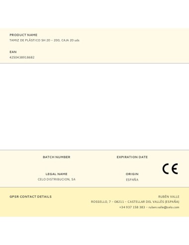 Tamiz de plástico sh 20 - 200, caja 20 uds