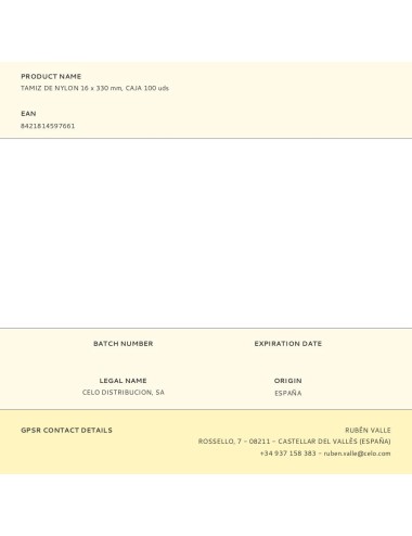 Tamiz de nylon 16 x 330 mm, caja 100 uds