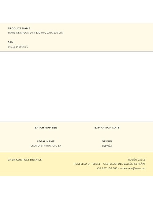 Tamiz de nylon 16 x 330 mm, caja 100 uds