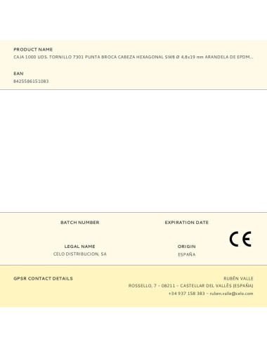 Caja 1000 uds. tornillo 7301 punta broca cabeza hexagonal sw8 ø 4,8x19 mm arandela de epdm ø14 cincado