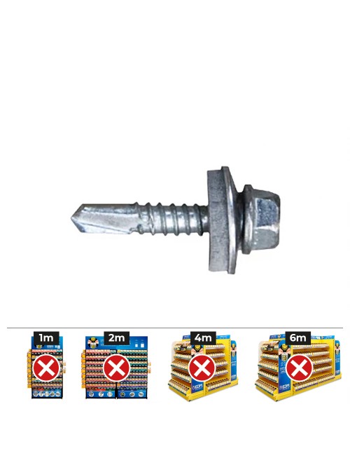 Caja 250 uds. tornillo 7301 punta broca cabeza hexagonal ø 5,5 x 50 mm. arandela de epdm ø16 cincado