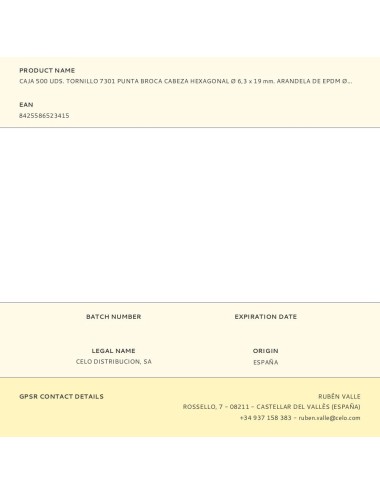 Caja 500 uds. tornillo 7301 punta broca cabeza hexagonal ø 6,3 x 19 mm. arandela de epdm ø16 cincado