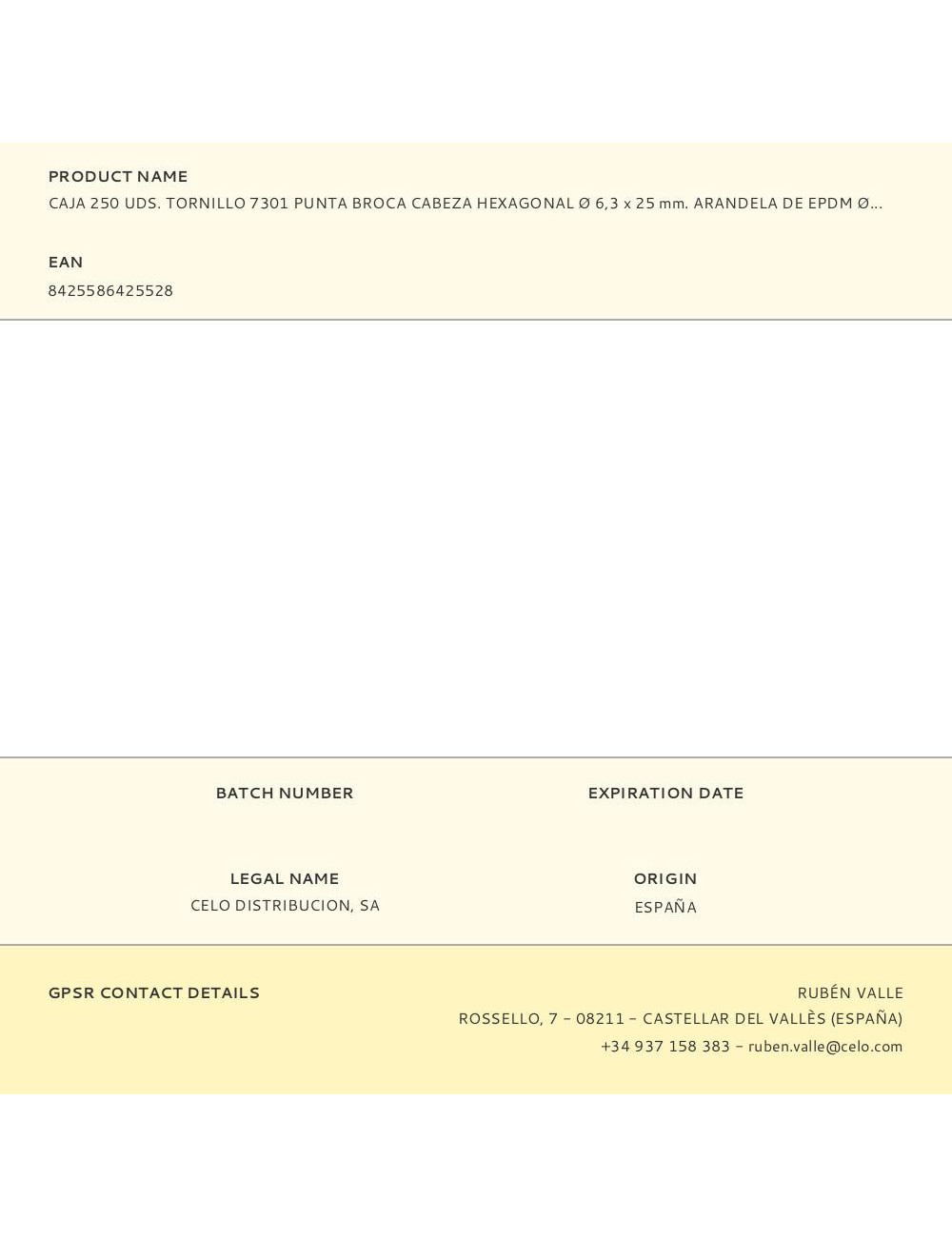 Caja 250 uds. tornillo 7301 punta broca cabeza hexagonal ø 6,3 x 25 mm. arandela de epdm ø25 cincado