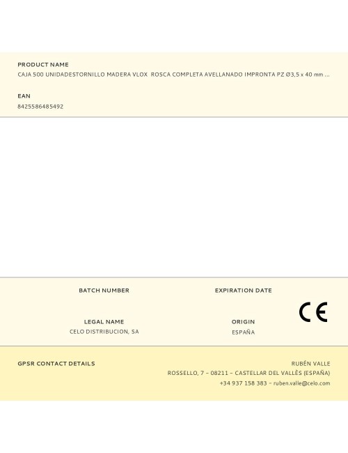 Caja 500 unidadestornillo madera vlox rosca completa avellanado impronta pz ø3,5 x 40 mm bicromatado