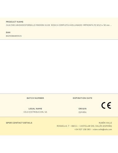 Caja 500 unidadestornillo madera vlox rosca completa avellanado impronta pz ø3,5 x 50 mm bicromatado